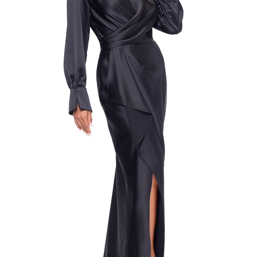 Xscape Black Satin Long Sleeve Dress - Picture 2 of 3